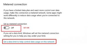 Set as Metered Connection ON