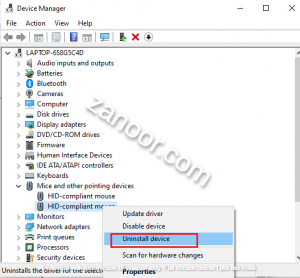 uninstal driver mouse